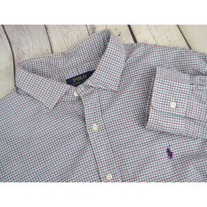 POLO RALPH LAUREN Mens Long Sleeve Button Front Shirt SIZE XXL Purple Teal Check